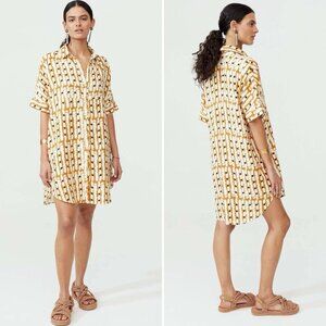 LANHTROPY Alba Linen Shirt Dress In Savannah Classic Button Front Size S/M